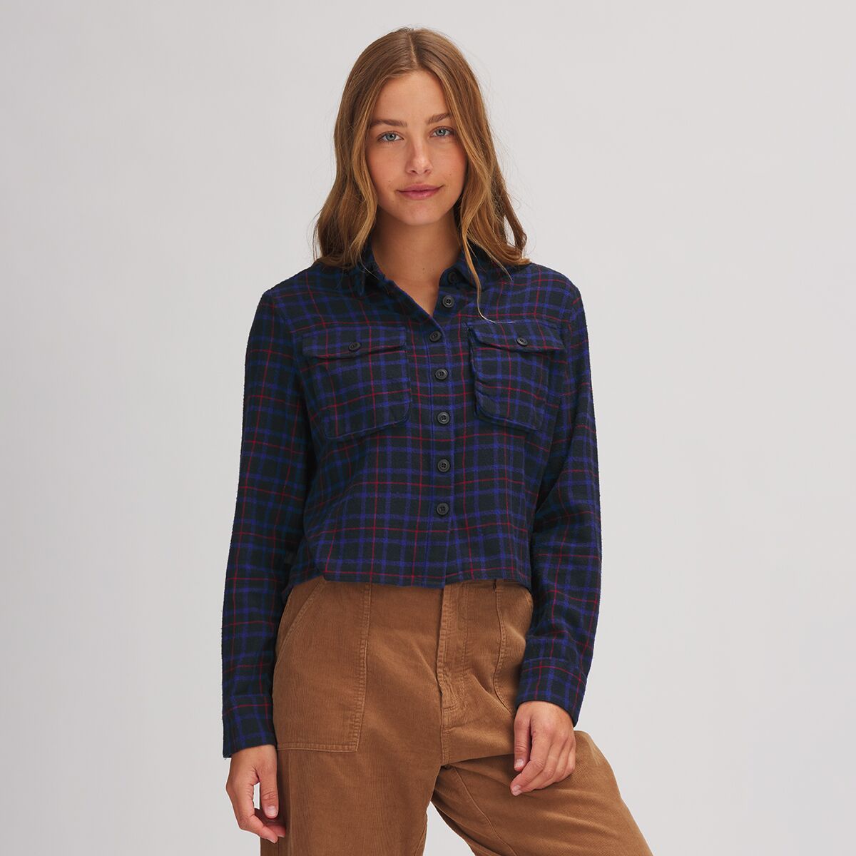 Stoic Daily Crop Flannel - Women's Cobalt Plaid, L