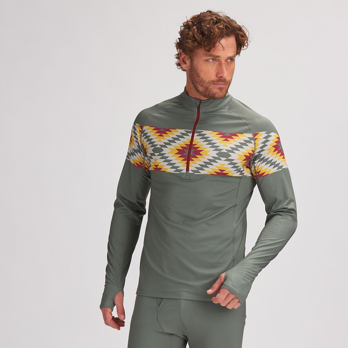 Stoic Lightweight Poly 1/4-Zip Baselayer Top - Men's Olive Night Print, XXL