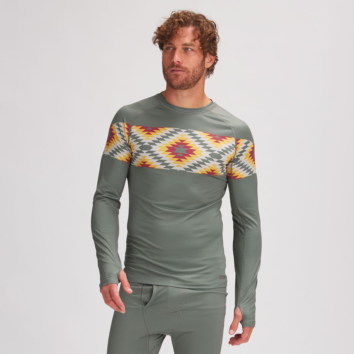Stoic Lightweight Poly Baselayer Crew - Men's Olive Night Print, S