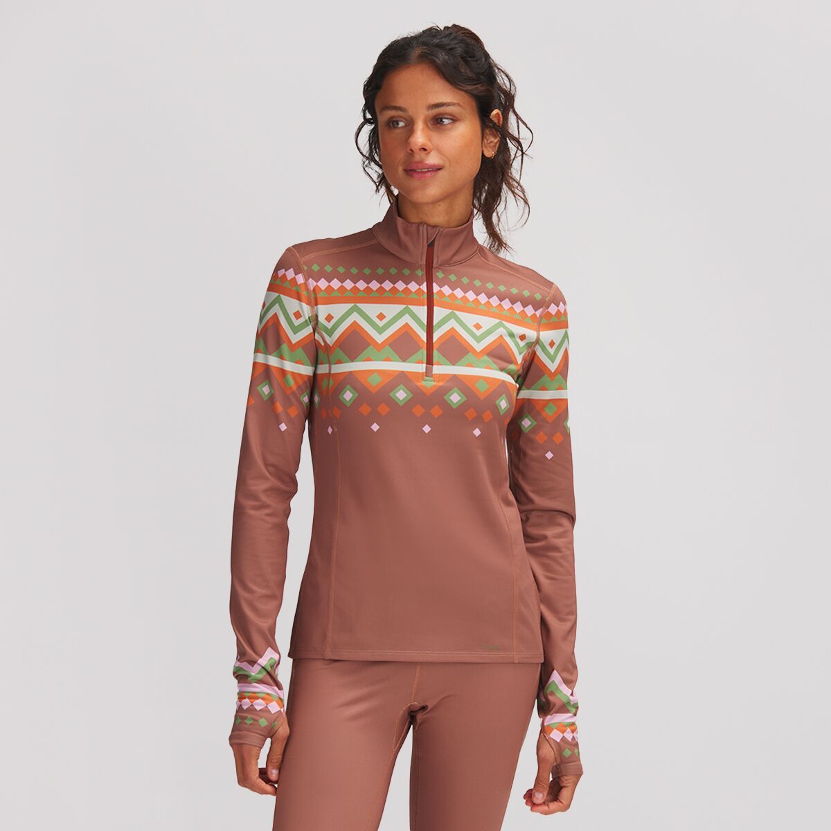 Stoic Lightweight Poly 1/4-Zip Baselayer Top - Women's Rust Fair Isle, M