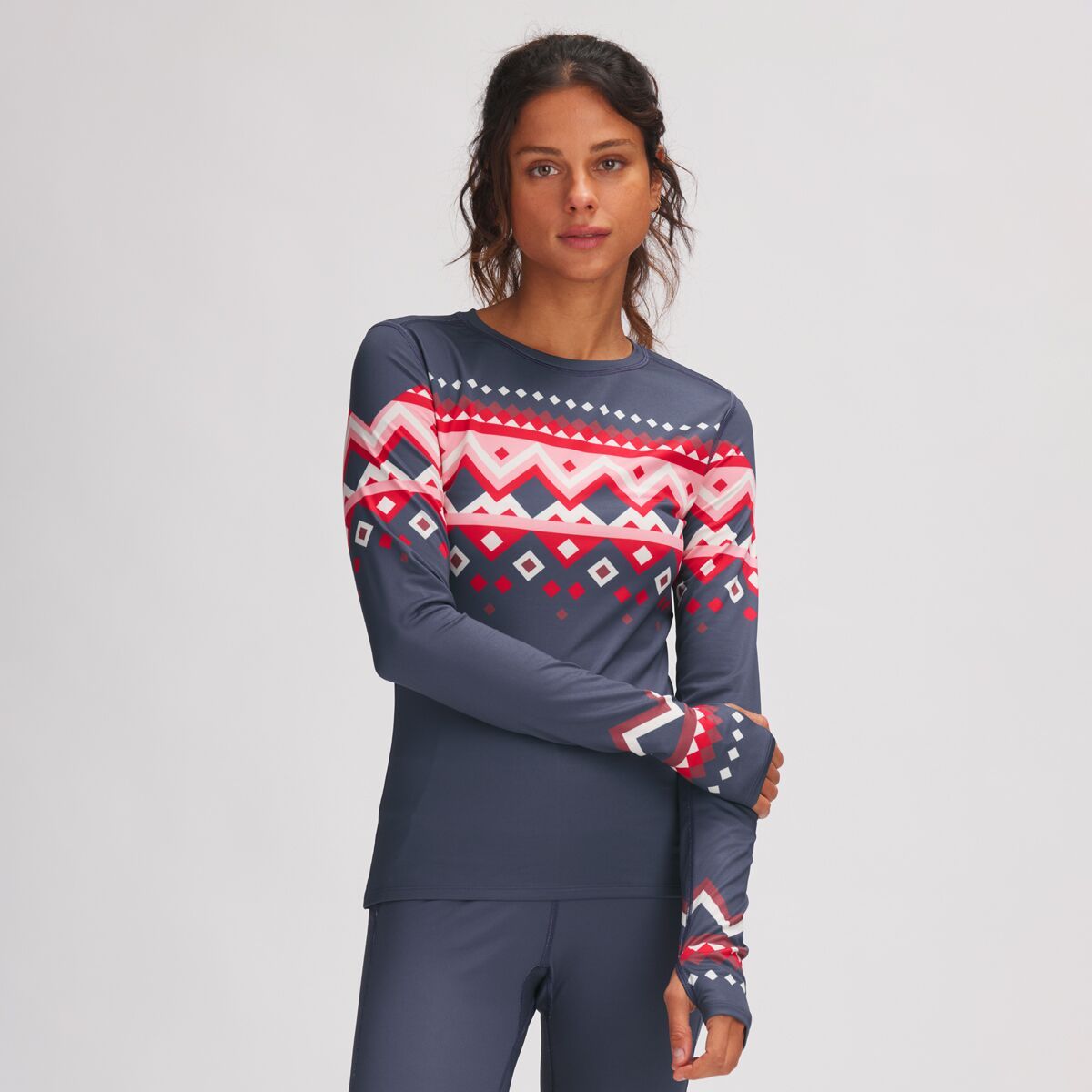 Stoic Lightweight Poly Crew Baselayer - Women's Navy Fair Isle, XL