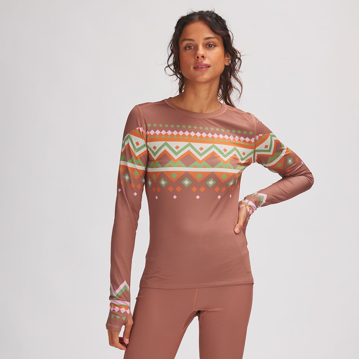Stoic Lightweight Poly Crew Baselayer - Women's Rust Fair Isle, XS