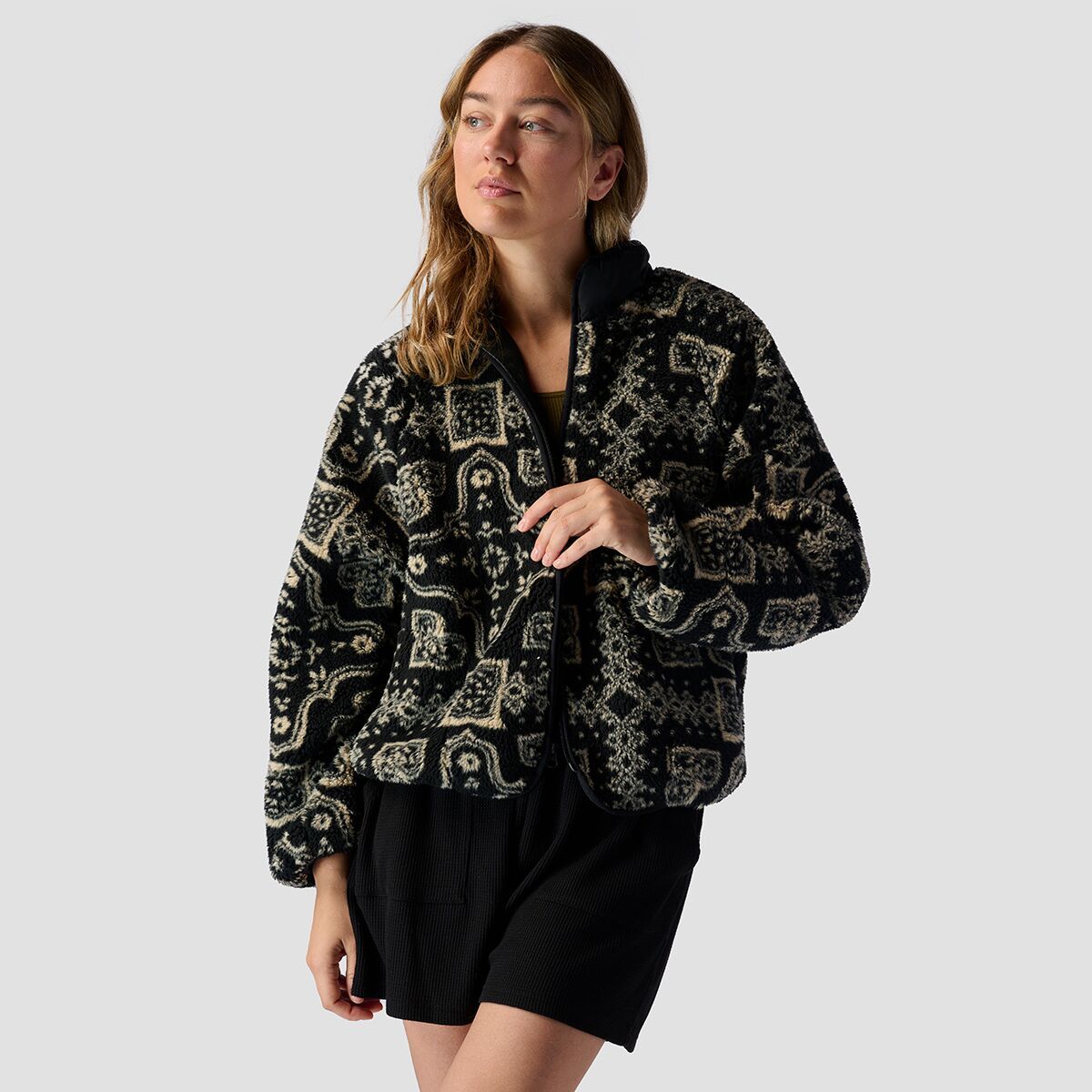 Stoic MTN High Pile Fleece Full-Zip Jacket - Women's Black/White Bandana Print, XS
