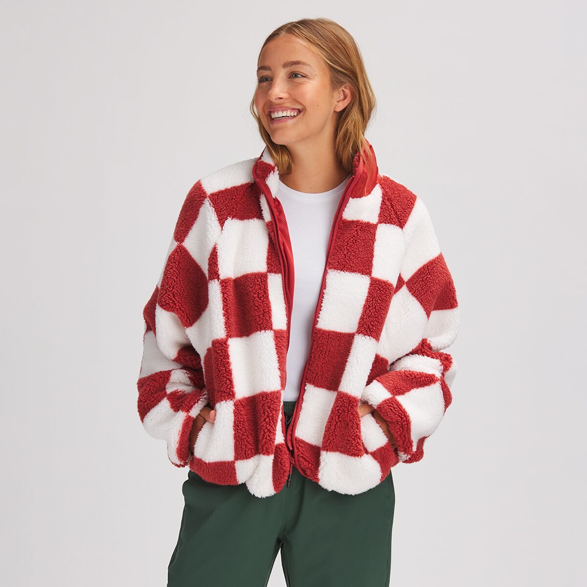 Image of Stoic MTN High Pile Fleece Full-Zip Jacket - Women's Rust Checker, S