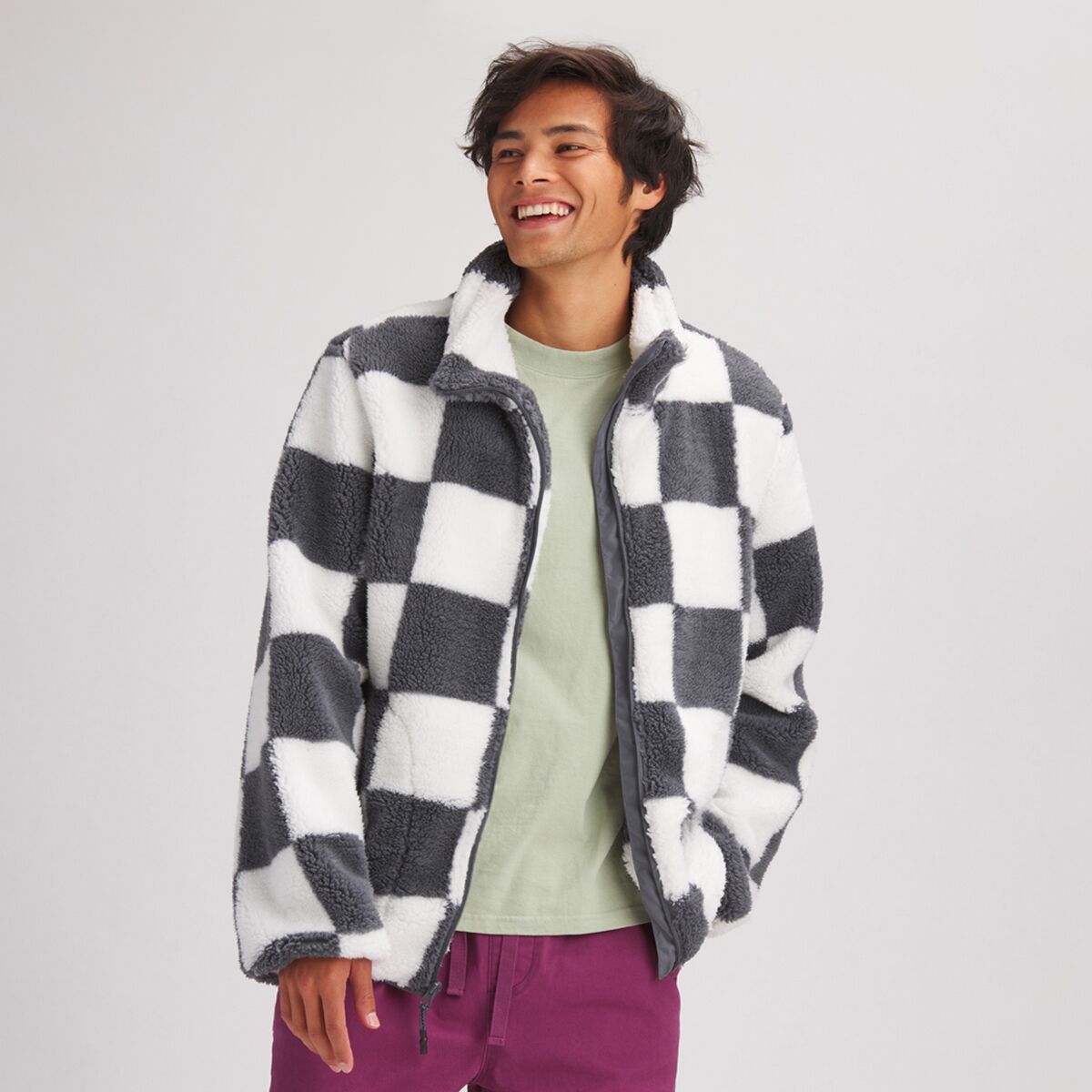 Image of Stoic MTN Checker Sherpa Full-Zip Jacket - Men's Grey Checker, XL