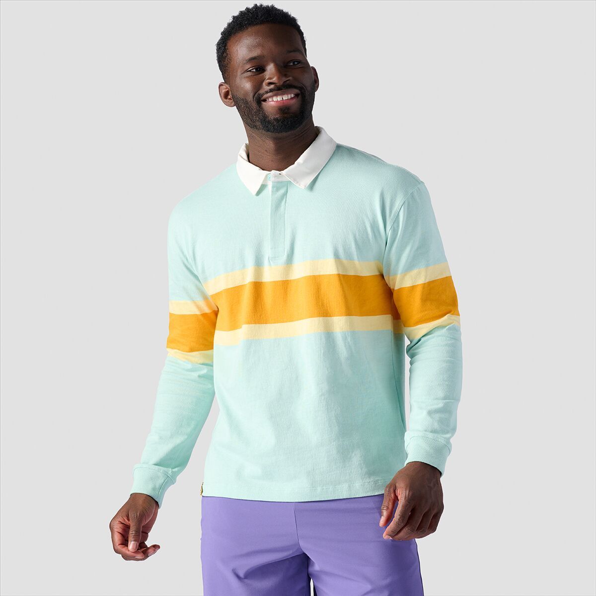 Stoic Long-Sleeve Rugby T-Shirt - Men's Eggshell Blue Stripe, M