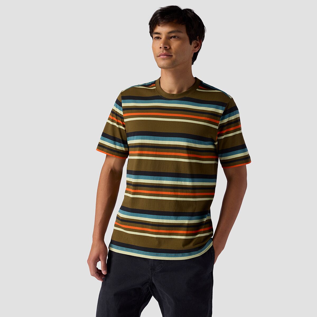 Stoic Short-Sleeve Striped T-Shirt - Men's Dark Olive Stripe, XXL