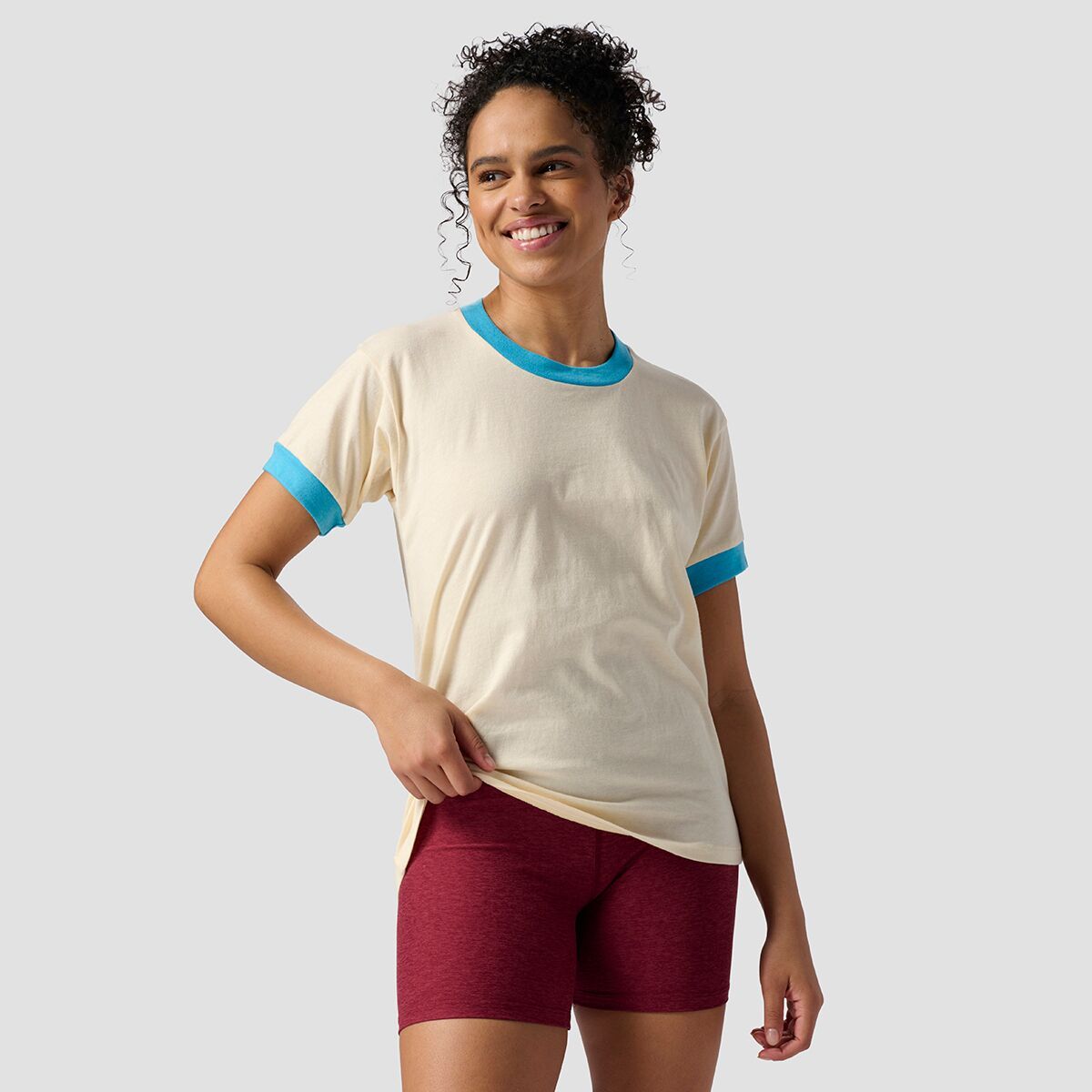 Stoic Ringer Short-Sleeve T-Shirt - Women's Cream/Ocean Blue, XS