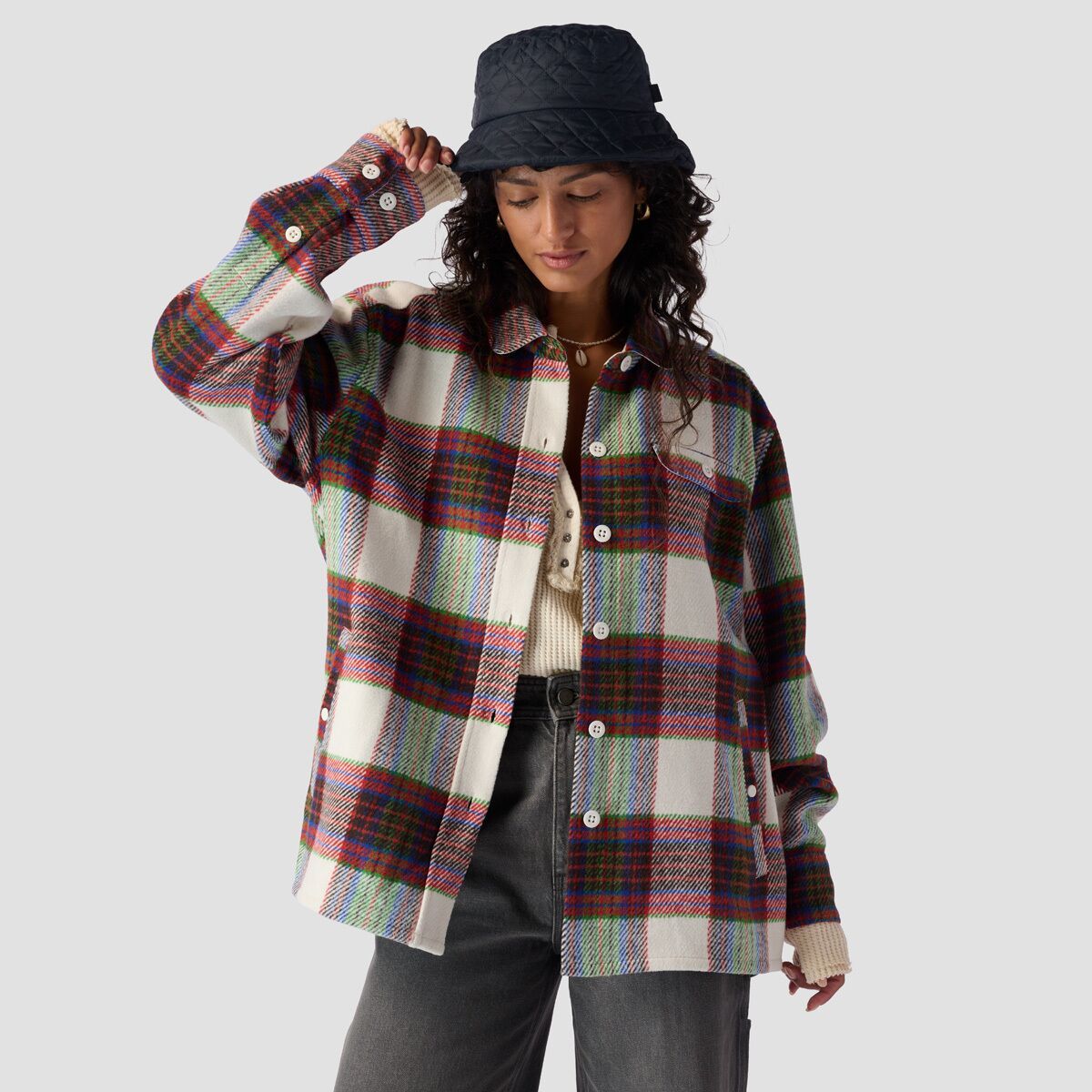 Stoic Flannel Shirt Jacket - Women's White Plaid, L