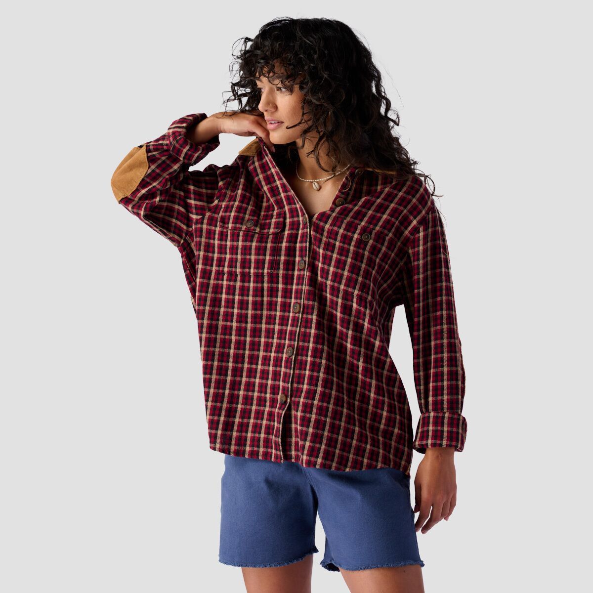 Stoic Flannel Button Down - Women's Red/Tan Plaid, XL