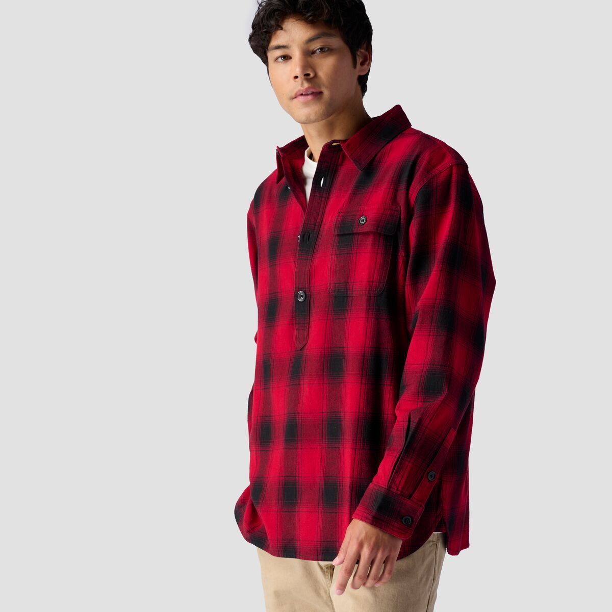 Stoic Flannel Pullover - Men's Black/Red Plaid, L