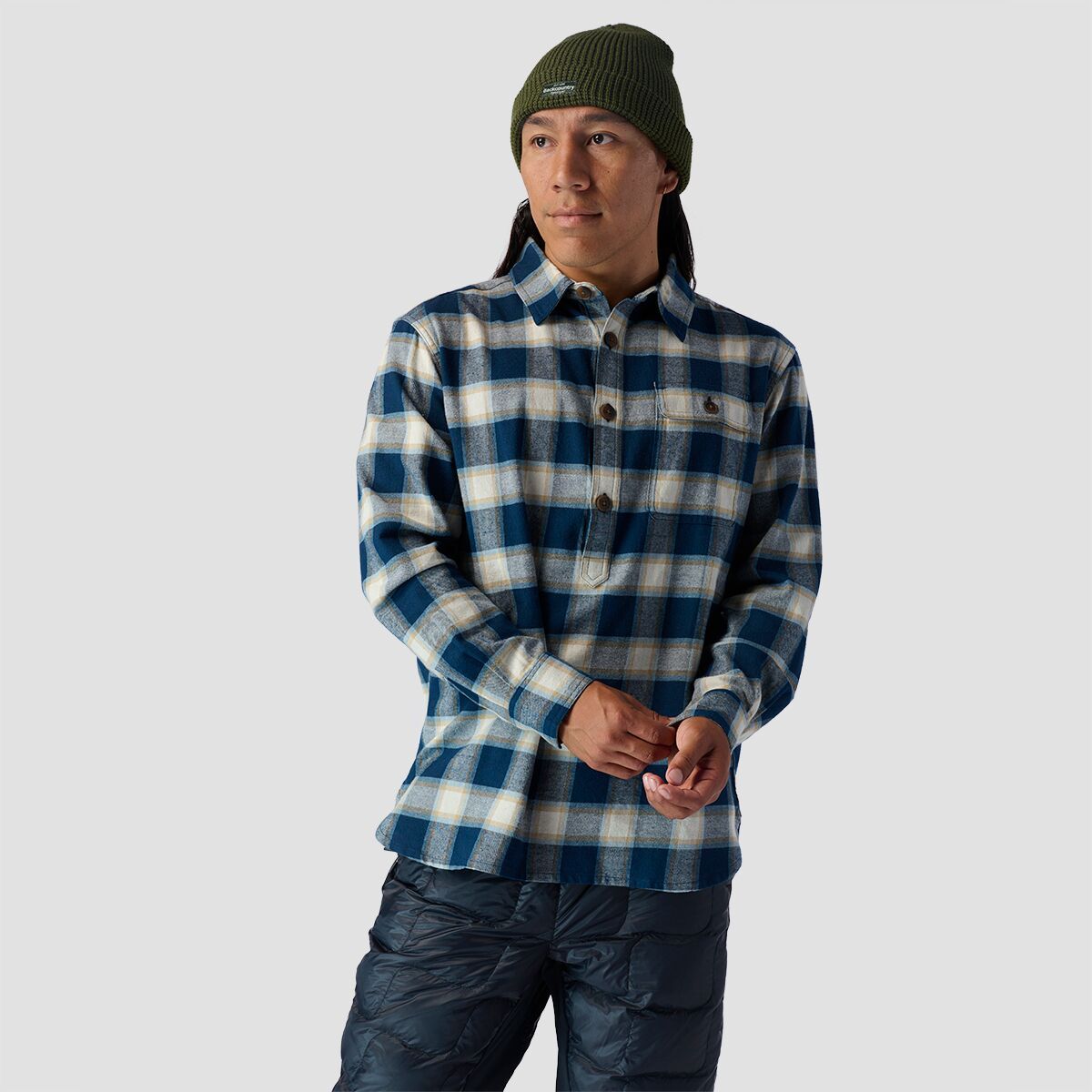 Stoic Flannel Pullover - Men's Blue/White Plaid, XXL
