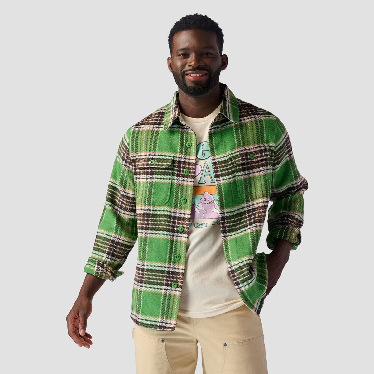 Stoic Flannel Shirt Jacket - Men's Green Plaid, XL