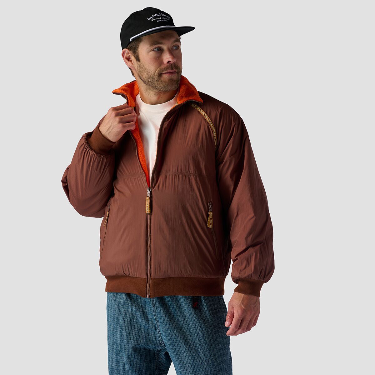 Image of Stoic Reversible Polar Fleece Full Zip - Men's Vermillion Orange/Downtown Brown, XXL