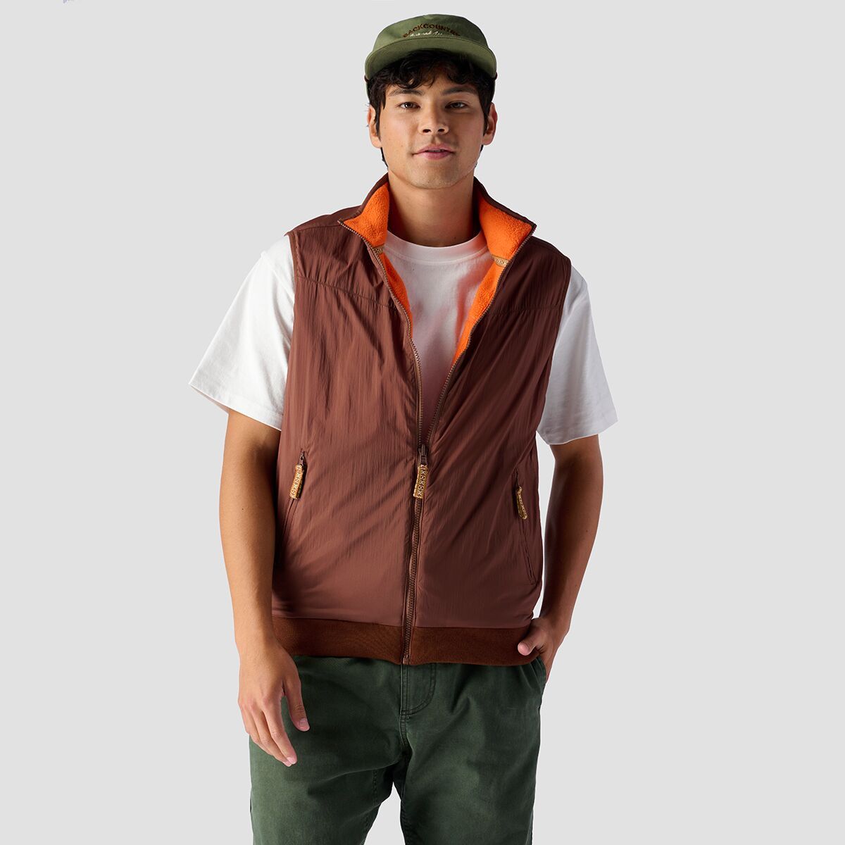 Stoic Reversible Polar Fleece Vest - Men's Vermillion Orange/Downtown Brown, S
