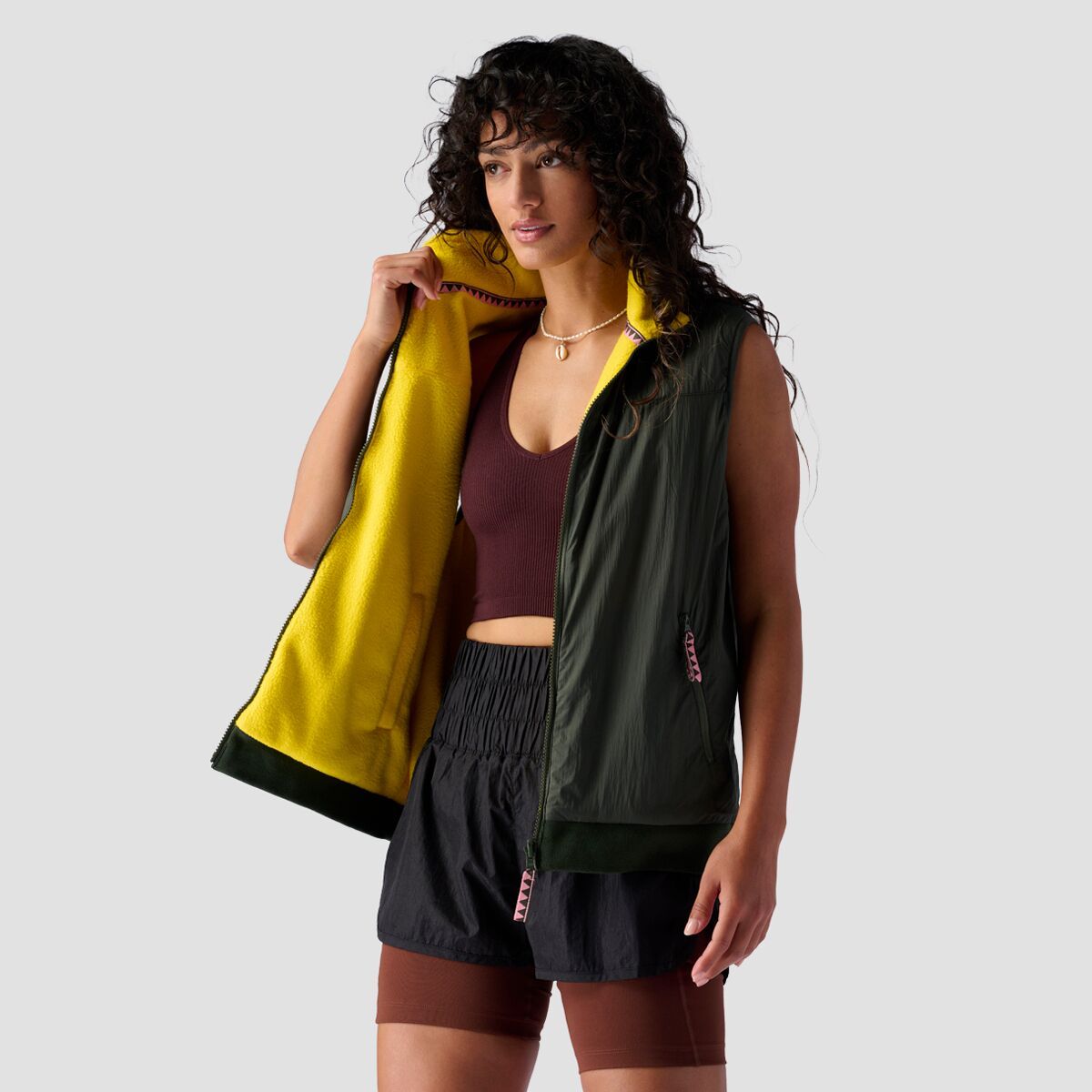 Stoic Reversible Polar Fleece Vest - Women's Cyber Yellow/Duffel Bag, XS