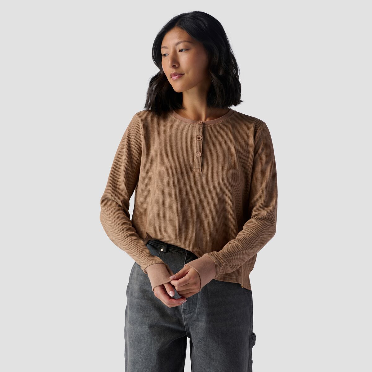 Stoic Wicking Waffle Long-Sleeve Henley - Women's Golden Brown, M