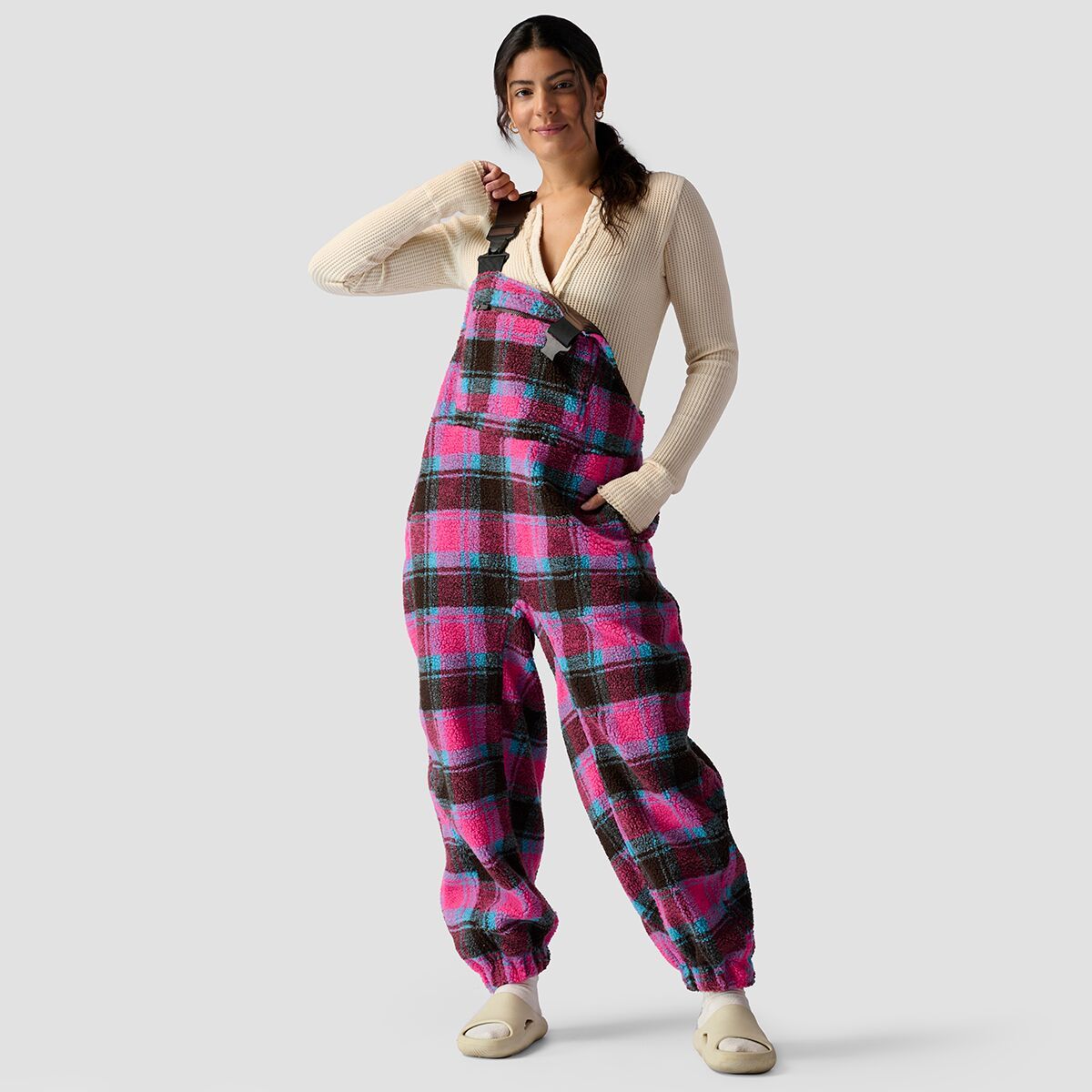 Stoic Mid-Pile Fleece Overall - Women's Pink Plaid, S
