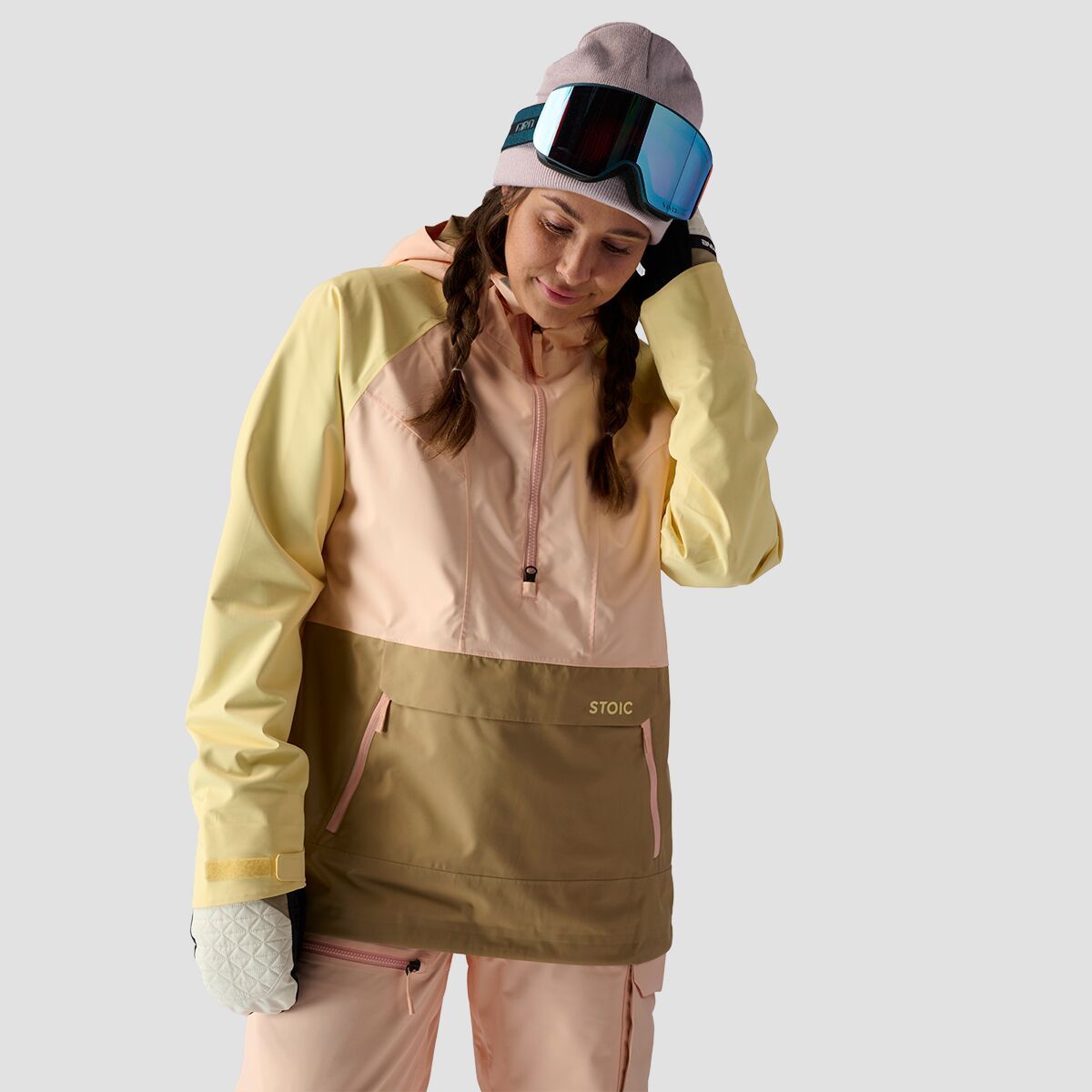 Image of Stoic Shell Anorak 2.0 - Women's Peach Parfait/Kelp/Mellow Yellow, XS