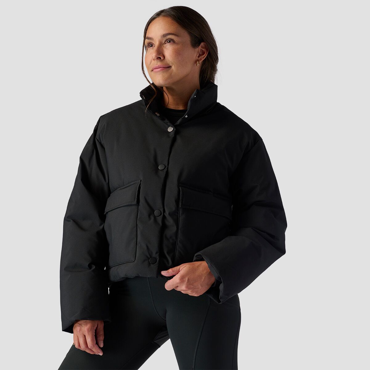 Image of Stoic Cropped Boxy Snap Front Puffer - Women's Black, L