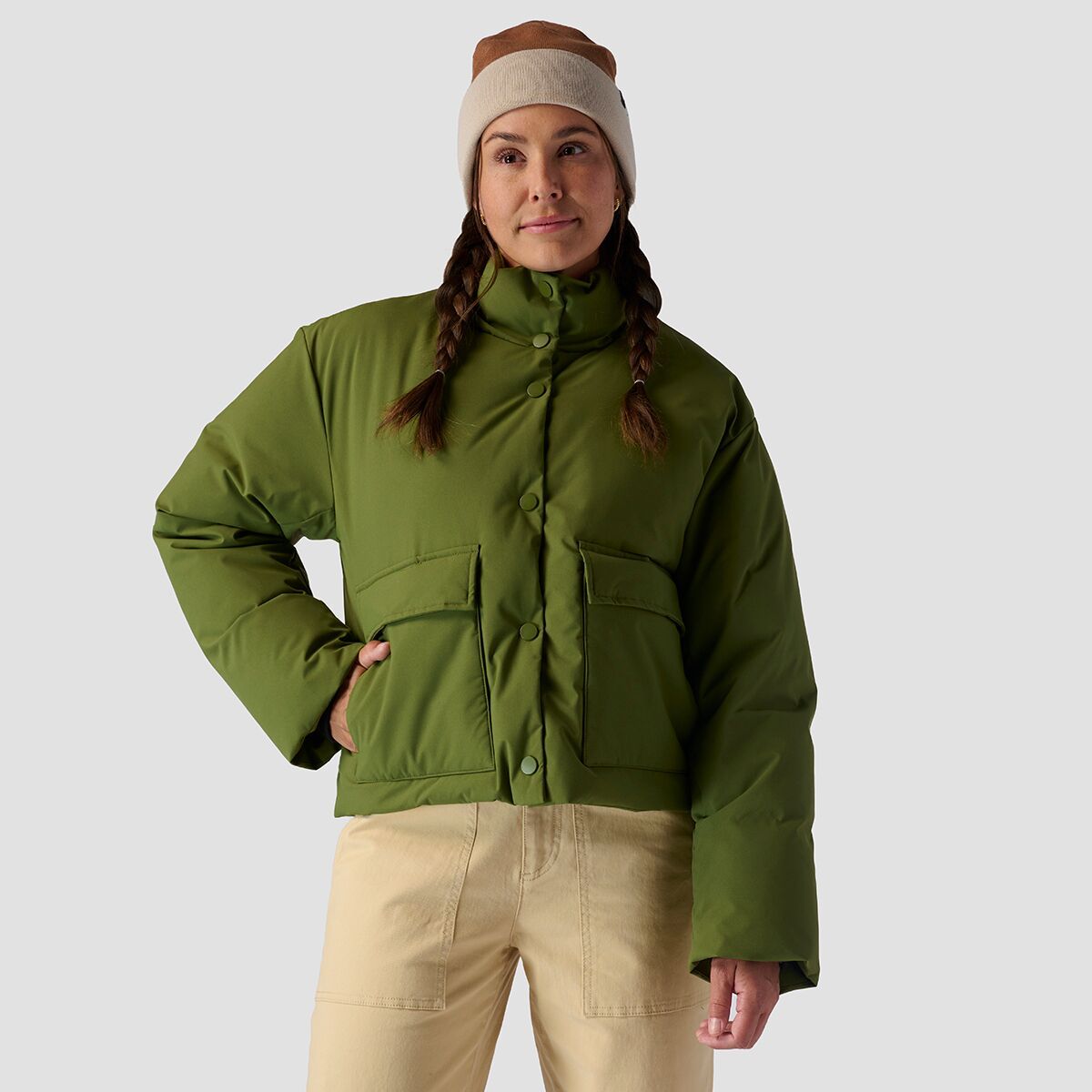 Stoic Cropped Boxy Snap Front Puffer - Women's Rosemary, S
