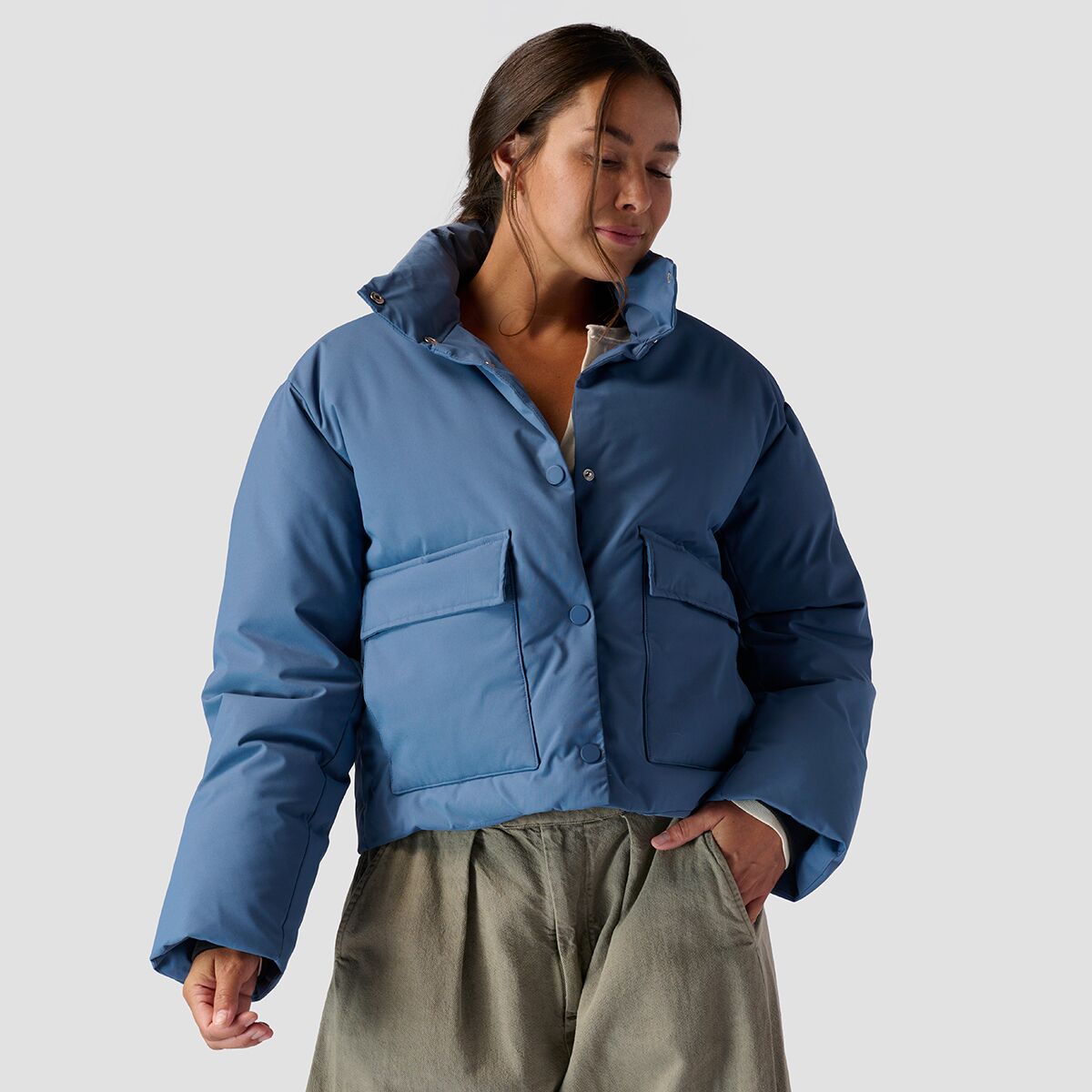 Stoic Stoic Cropped Boxy Snap Front Puffer - Women's Slate, XL
