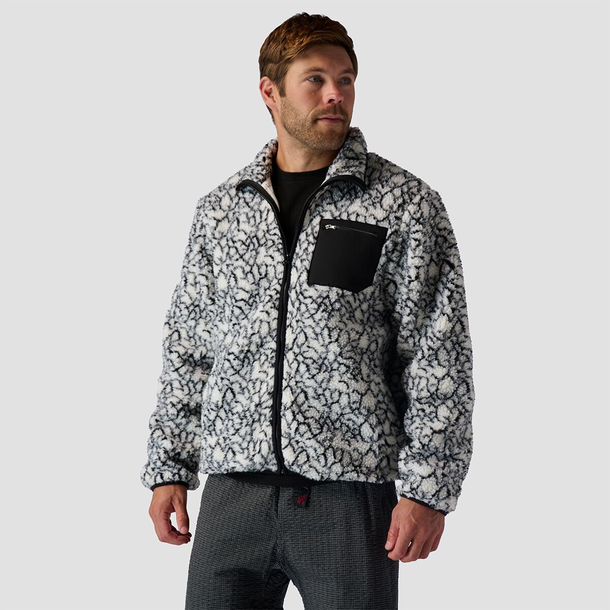 Image of Stoic High Pile Printed Fleece Jacket - Men's Black/White Abstract Print, XL