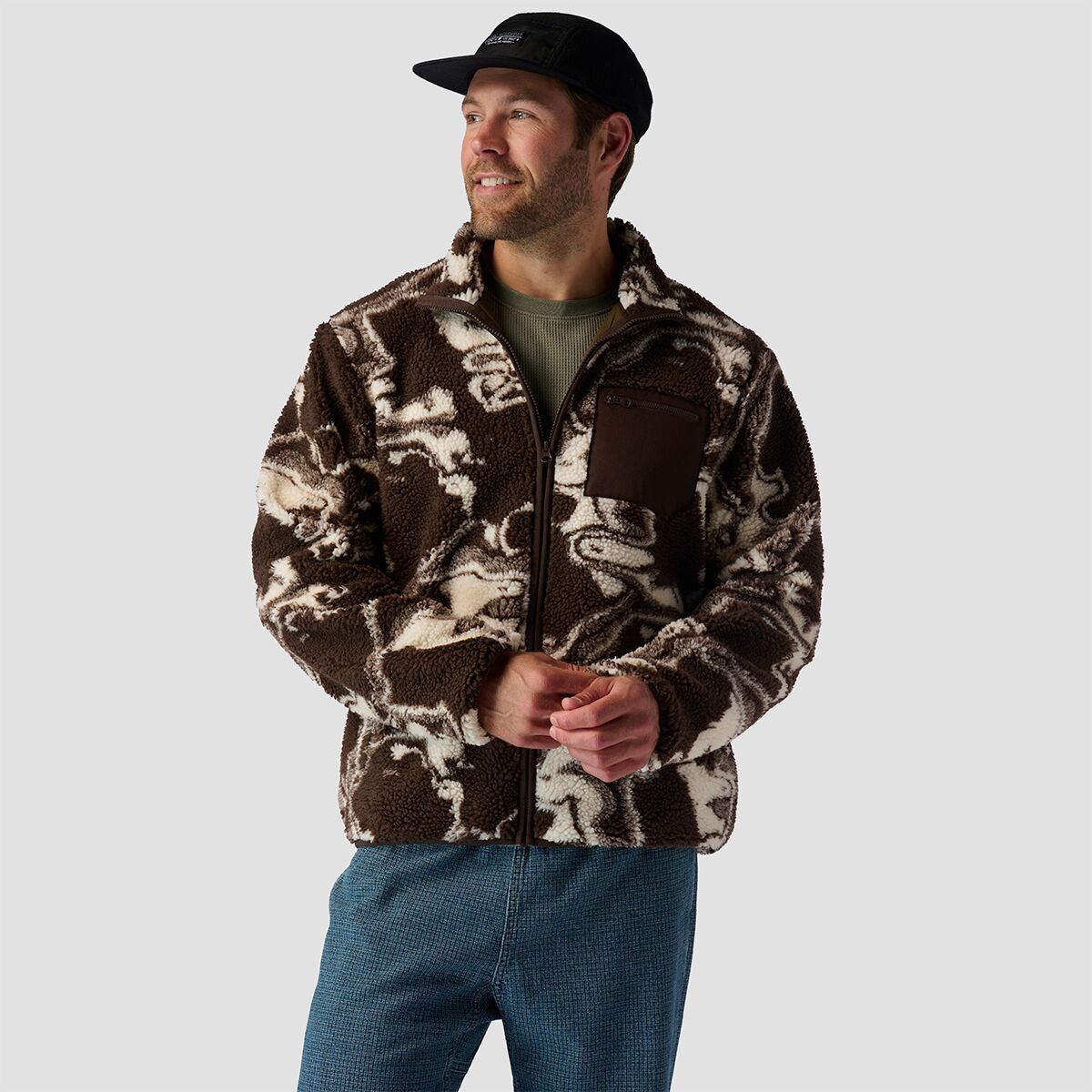 Stoic High Pile Printed Fleece Jacket - Men's Pinecone Swirl Print, S