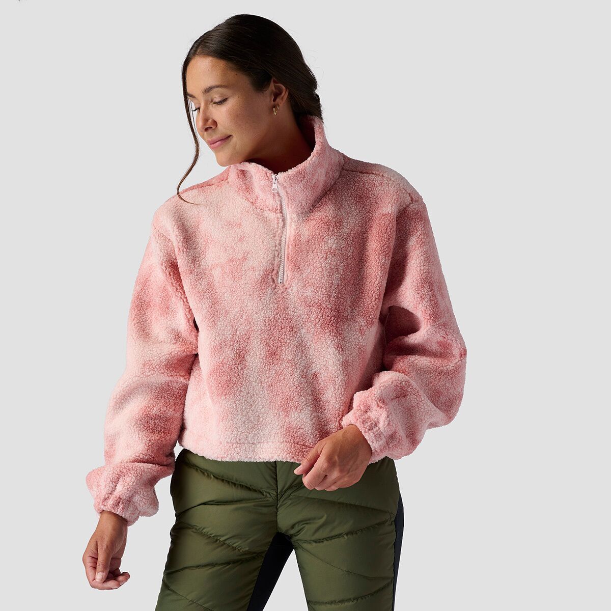 Image of Stoic Printed Mid Pile Fleece 1/4 Zip Pullover - Women's Pink Cloud Prink, XS