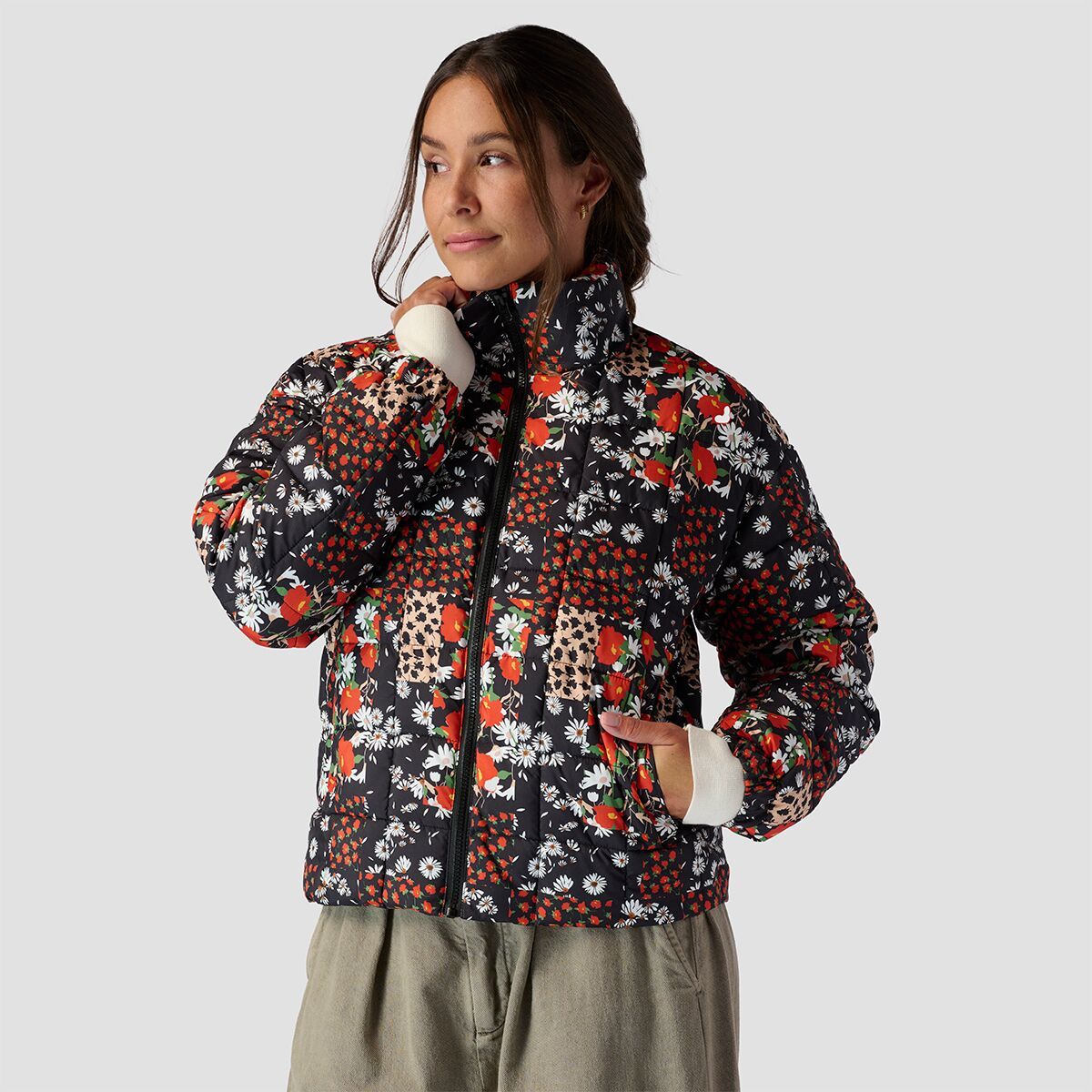 Stoic Printed Quilted Puffer - Women's Black Flower Patchwork, XL
