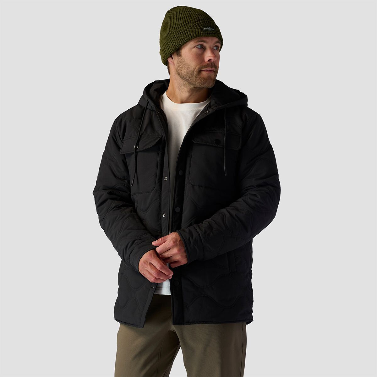 Stoic Quilted Hooded Snap Jacket - Men's Black, L