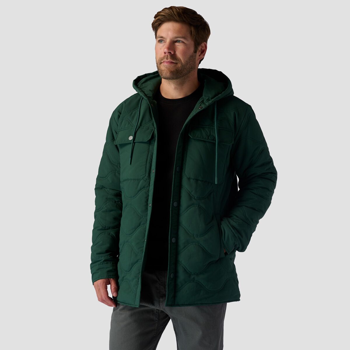 Quilted Hooded Snap Jacket - Men