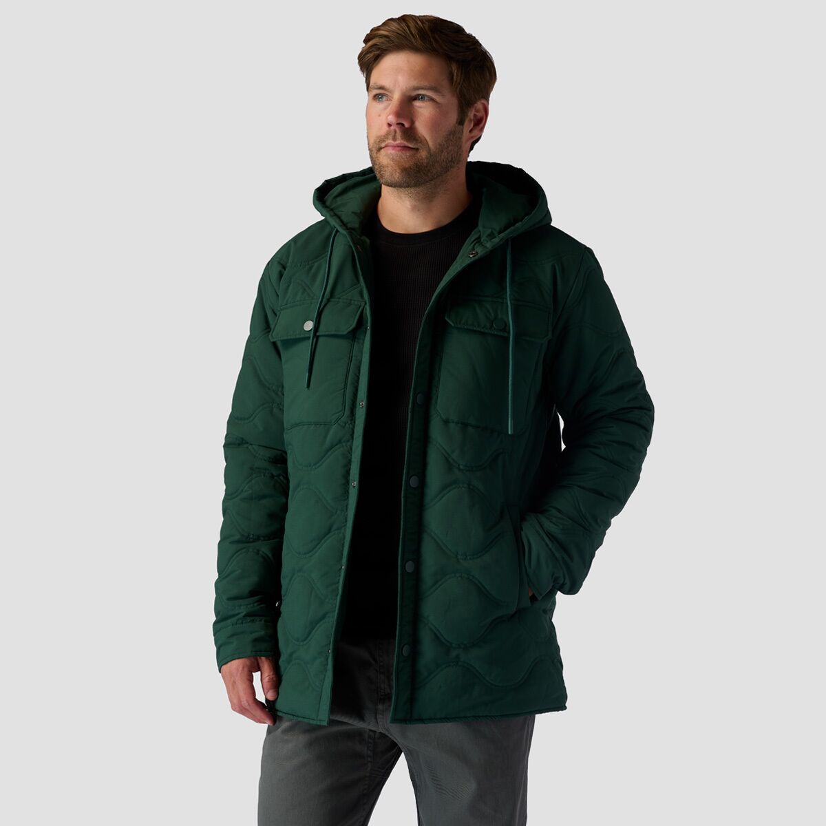 Image of Stoic Quilted Hooded Snap Jacket - Men's Evergreen, XXL