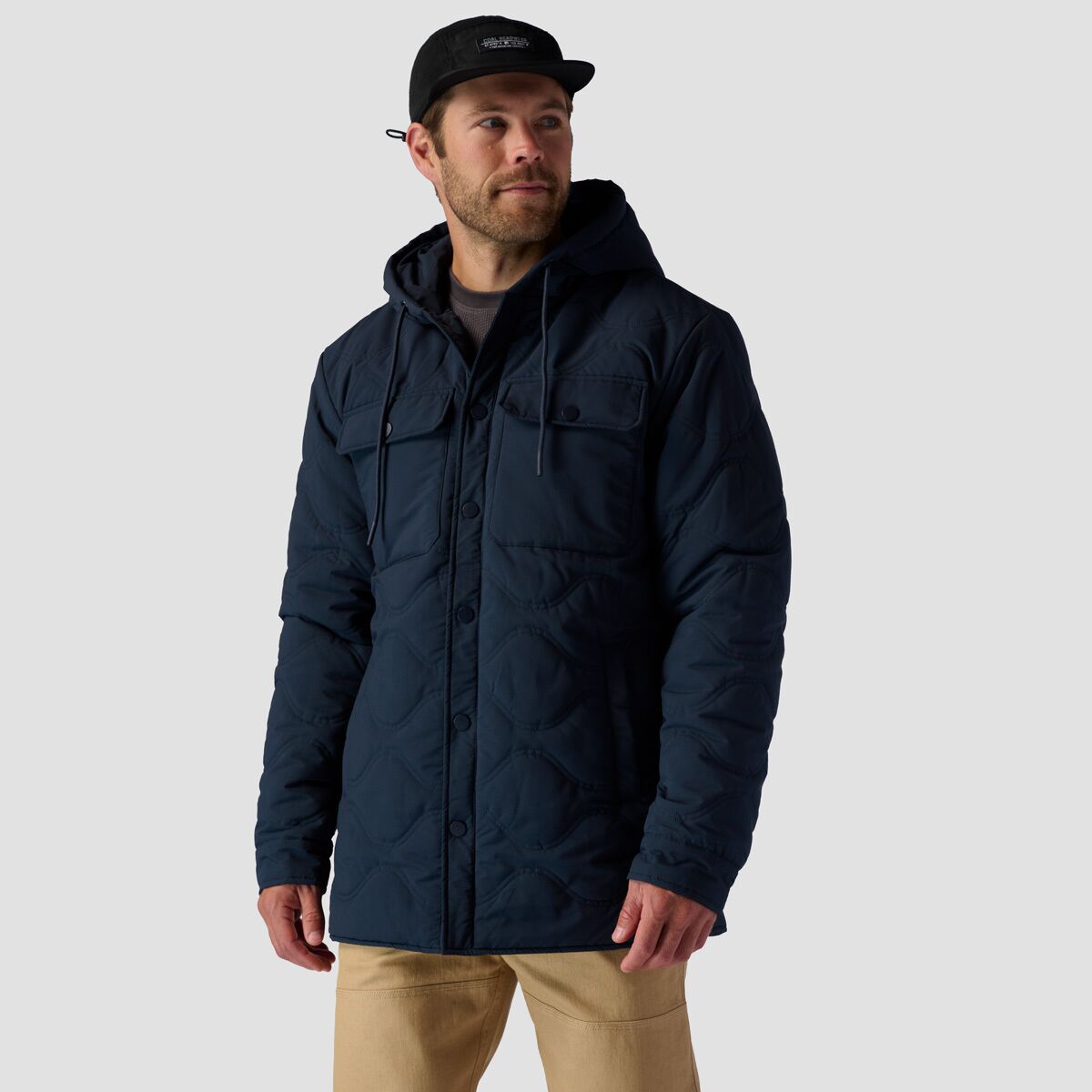 Image of Stoic Quilted Hooded Snap Jacket - Men's Navy, XXL