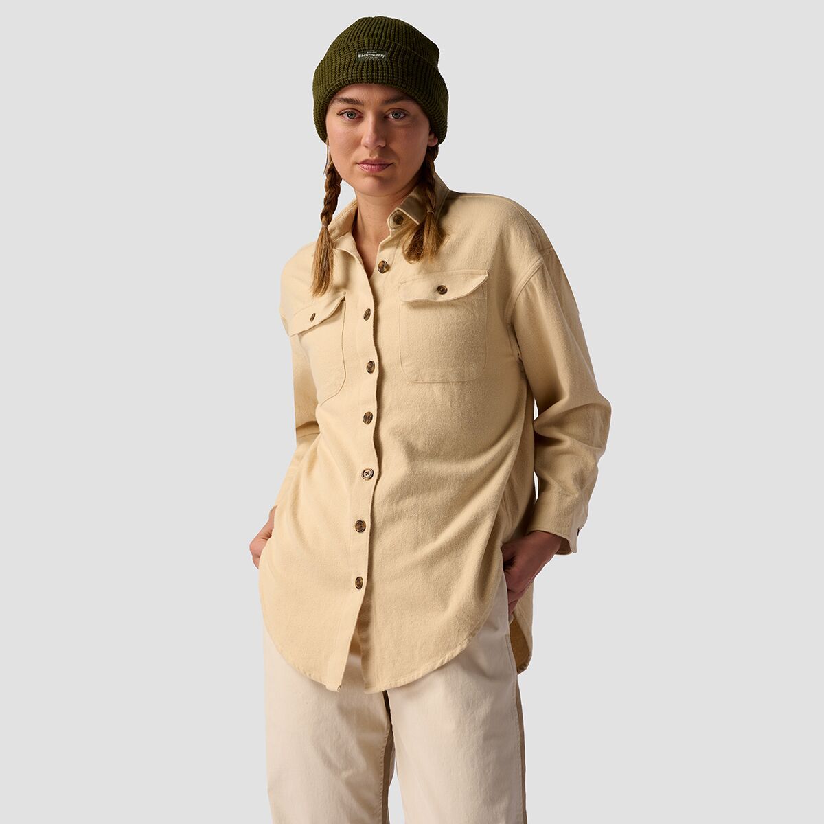 Stoic Tasha Oversized Brushed Flannel - Women's Pebble, XS