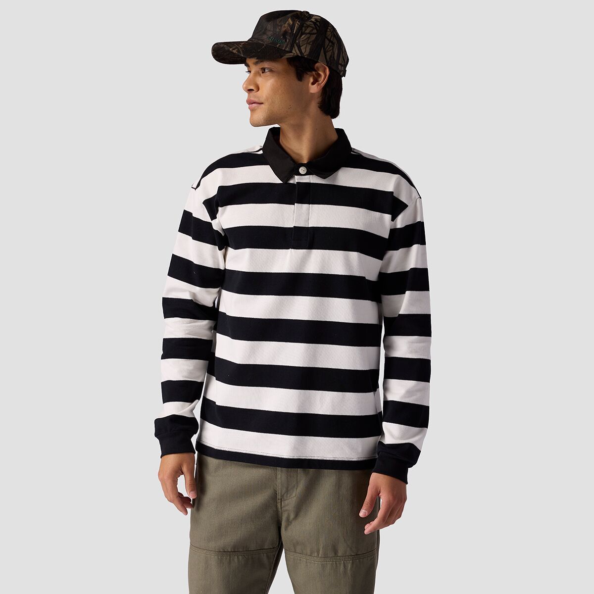 Stoic Long-Sleeve Rugby T-Shirt - Men's Black & White Stripe, XXL