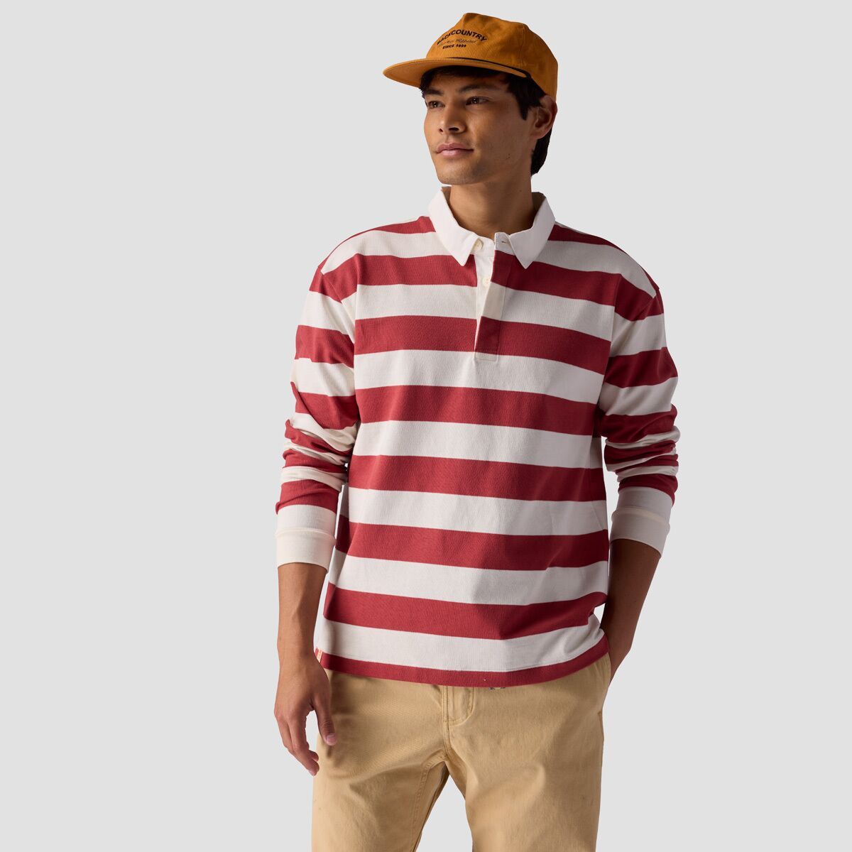 Stoic Long-Sleeve Rugby T-Shirt - Men's Red Ochre Stripe, XL