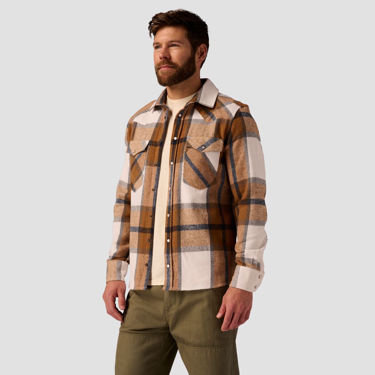Stoic Western Plaid Flannel - Men's Egret/Brown Sugar Plaid, L