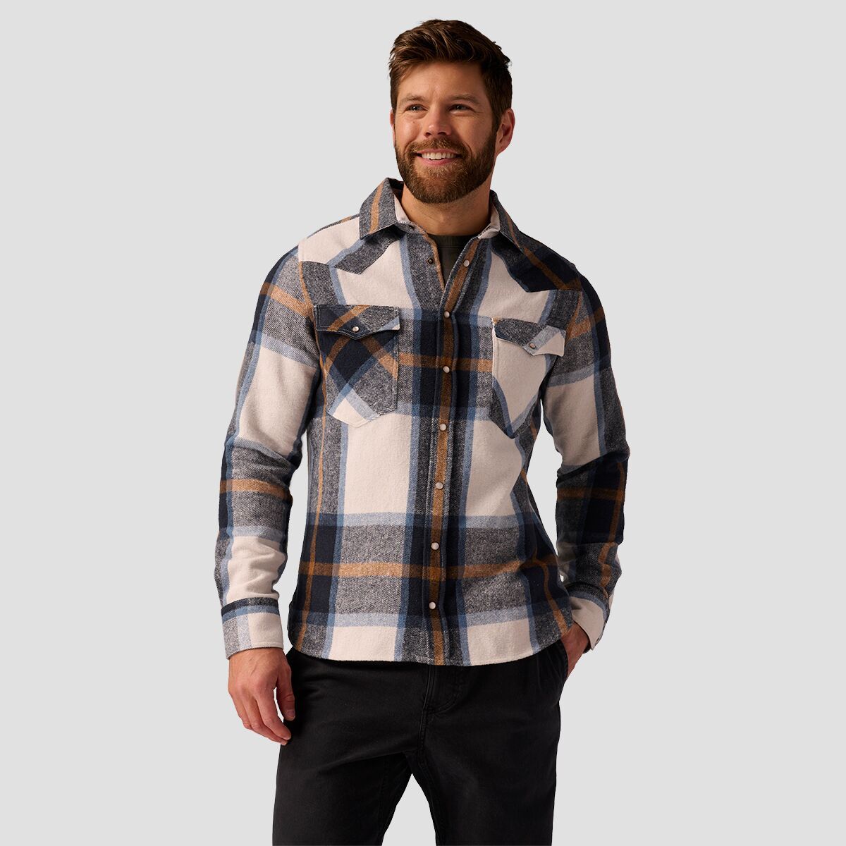 Stoic Western Plaid Flannel - Men's Navy/Tan Plaid, S