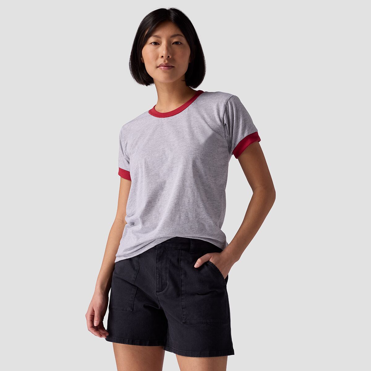 Stoic Ringer Short-Sleeve T-Shirt - Women's Heather Grey/Crimson, XL
