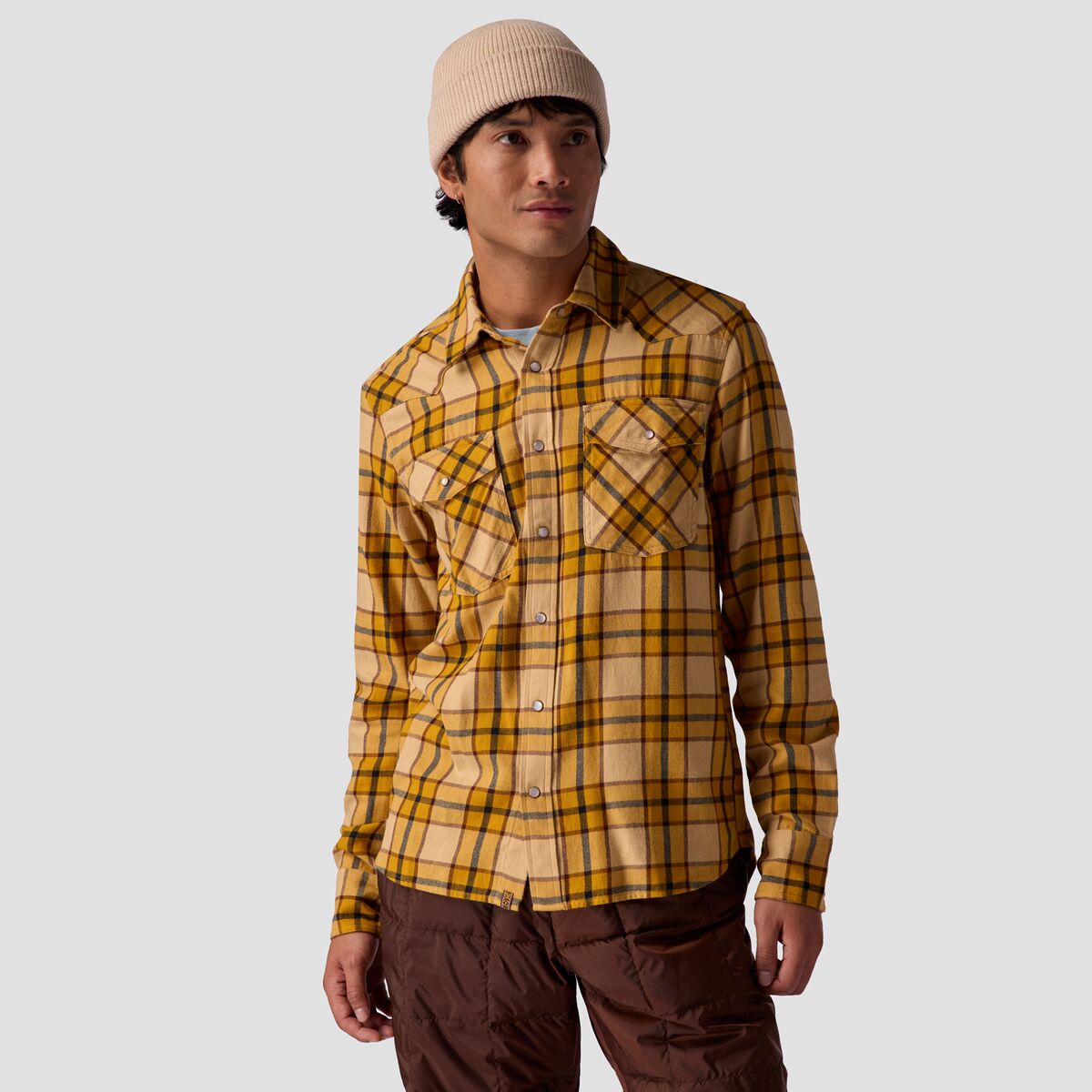 Image of Stoic Giddy-Up Snap-Up - Men's Harvest Taupe Plaid, L