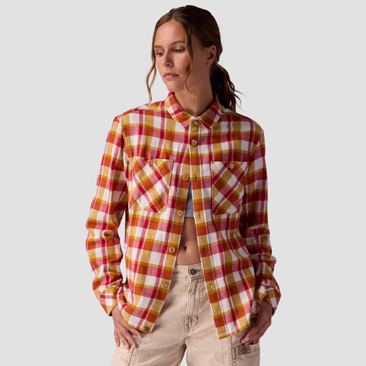 売れ筋商品|||ストイック カットソー トップス レディース Aspen Elbow Patch Flannel - Women's Cranberry Harvest Oversized Plaid Stoic Aspen Elbow Patch Flannel - Women's, Egret Tonal Plaid