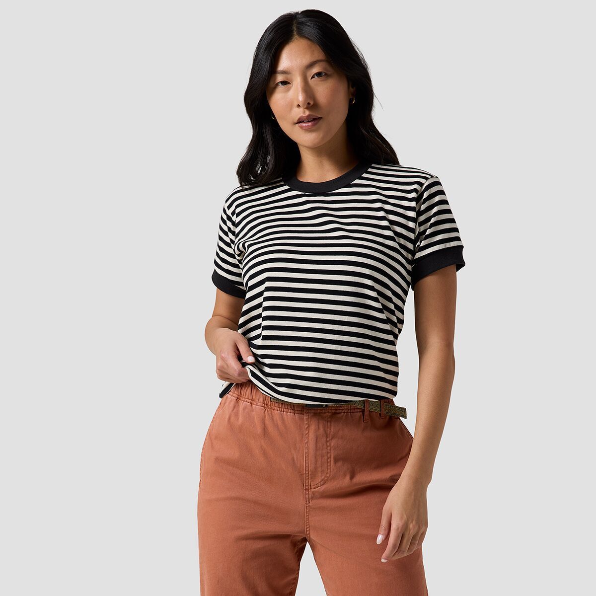Image of Stoic Striped Ringer Short-Sleeve T-Shirt - Women's Black/White Stripe, XS