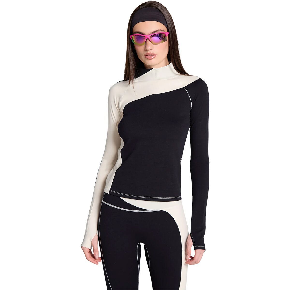 Image of Seniq Wool Sculpt Merino Baselayer Mock Neck Top - Women's After Dark, S