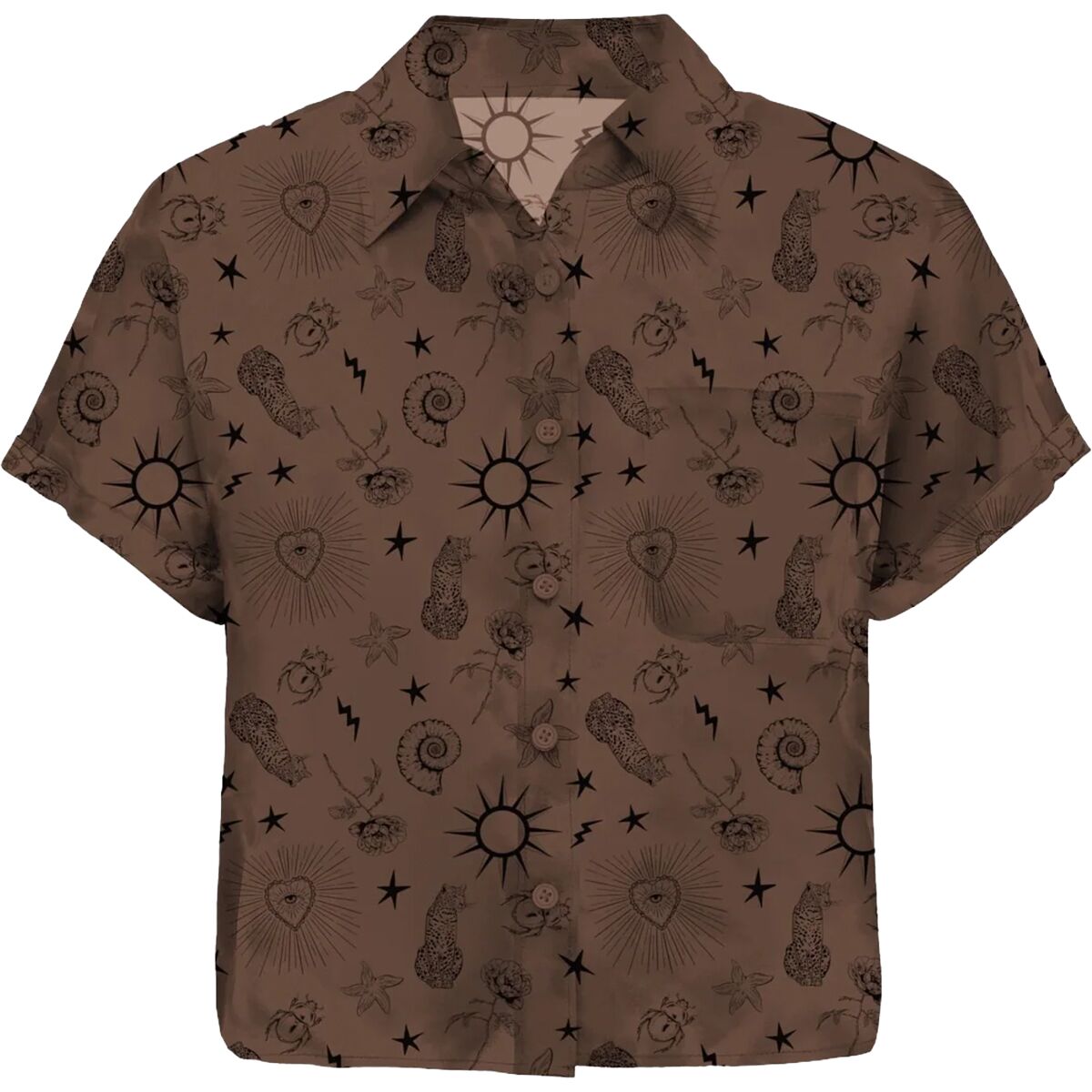 Image of SHREDLY Explorer Cropped Short-Sleeve Button-Up Jersey - Women's Ink, L