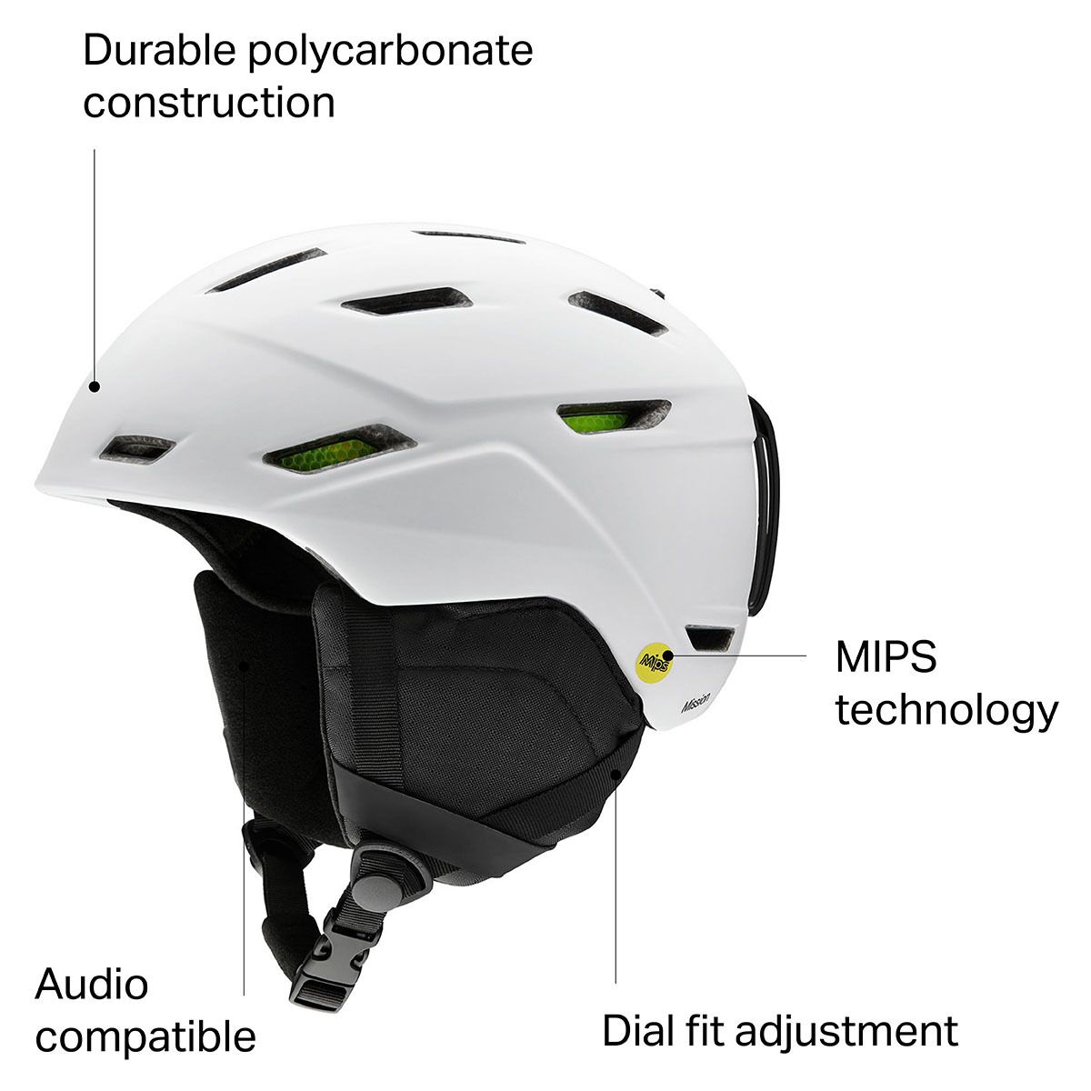 Smith Optics Mission MIPS Snowboarding Helmets Matte White Small 51