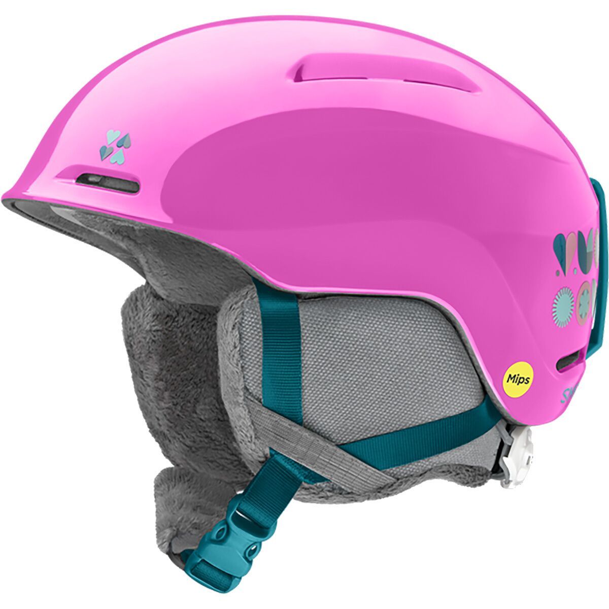 Image of Smith Glide Mips Helmet - Kids' Vivid Pink Hearts, M