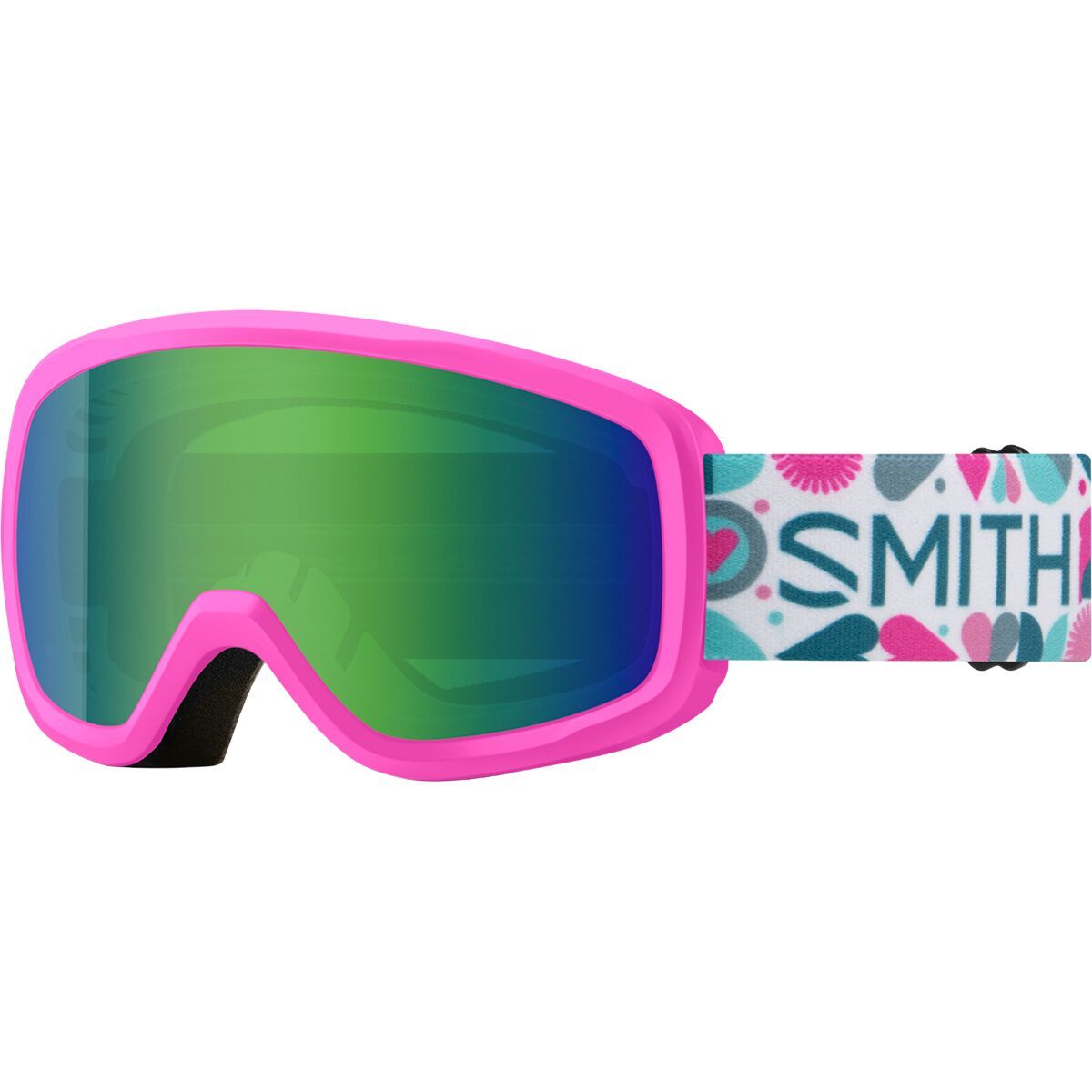 Image of Smith Snowday Goggles - Kids' Vivid Pink Hearts/Green Sol-X Mirror, One Size