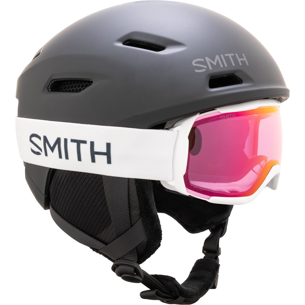 Image of Smith Descend Jr. Mips Helmet + Grom ChromaPop Goggles - Kids' Matte Black, White, M
