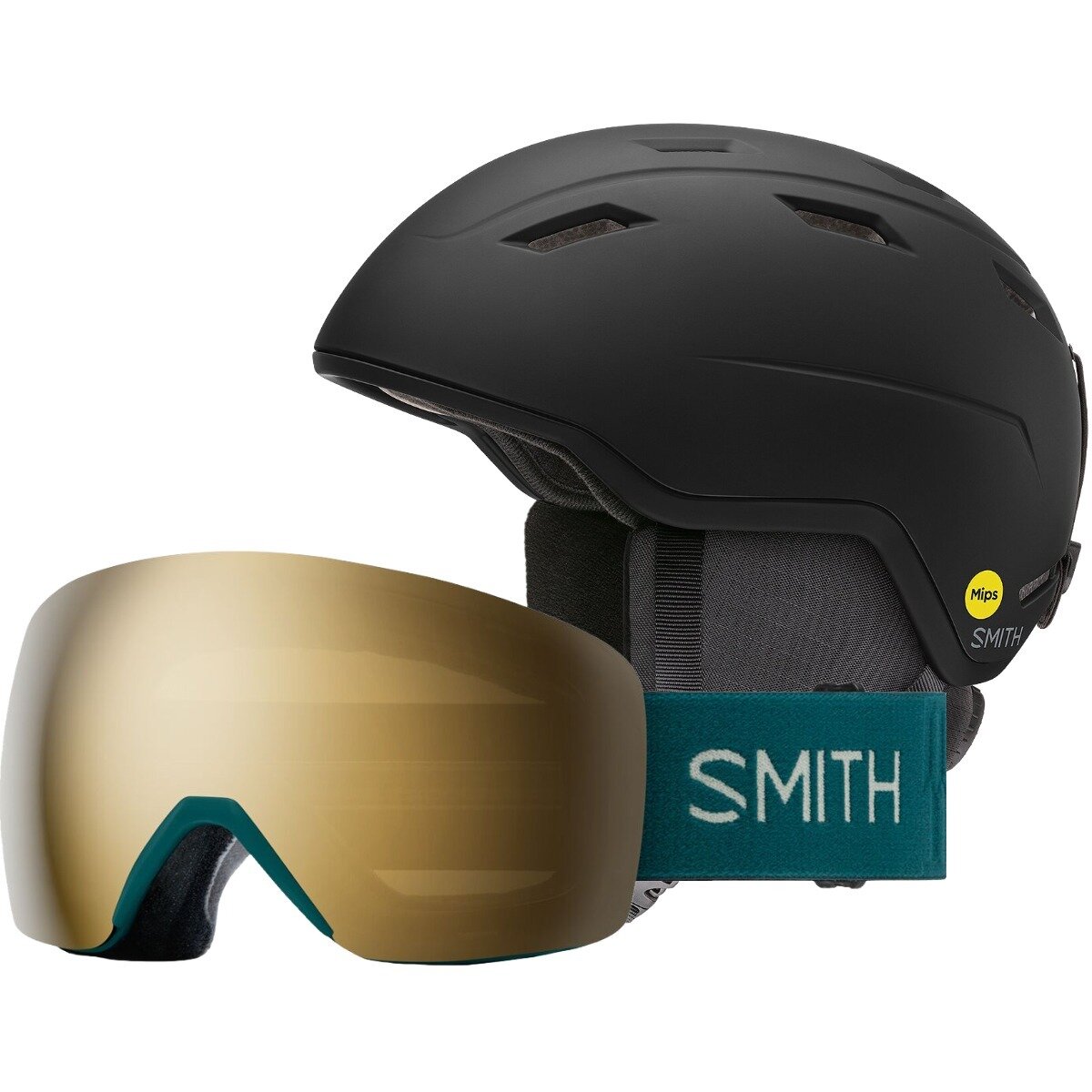 Image of Smith Mondo MIPS Helmet + Skyline ChromaPop Goggle Matte Blk,Malachite, L,One Size